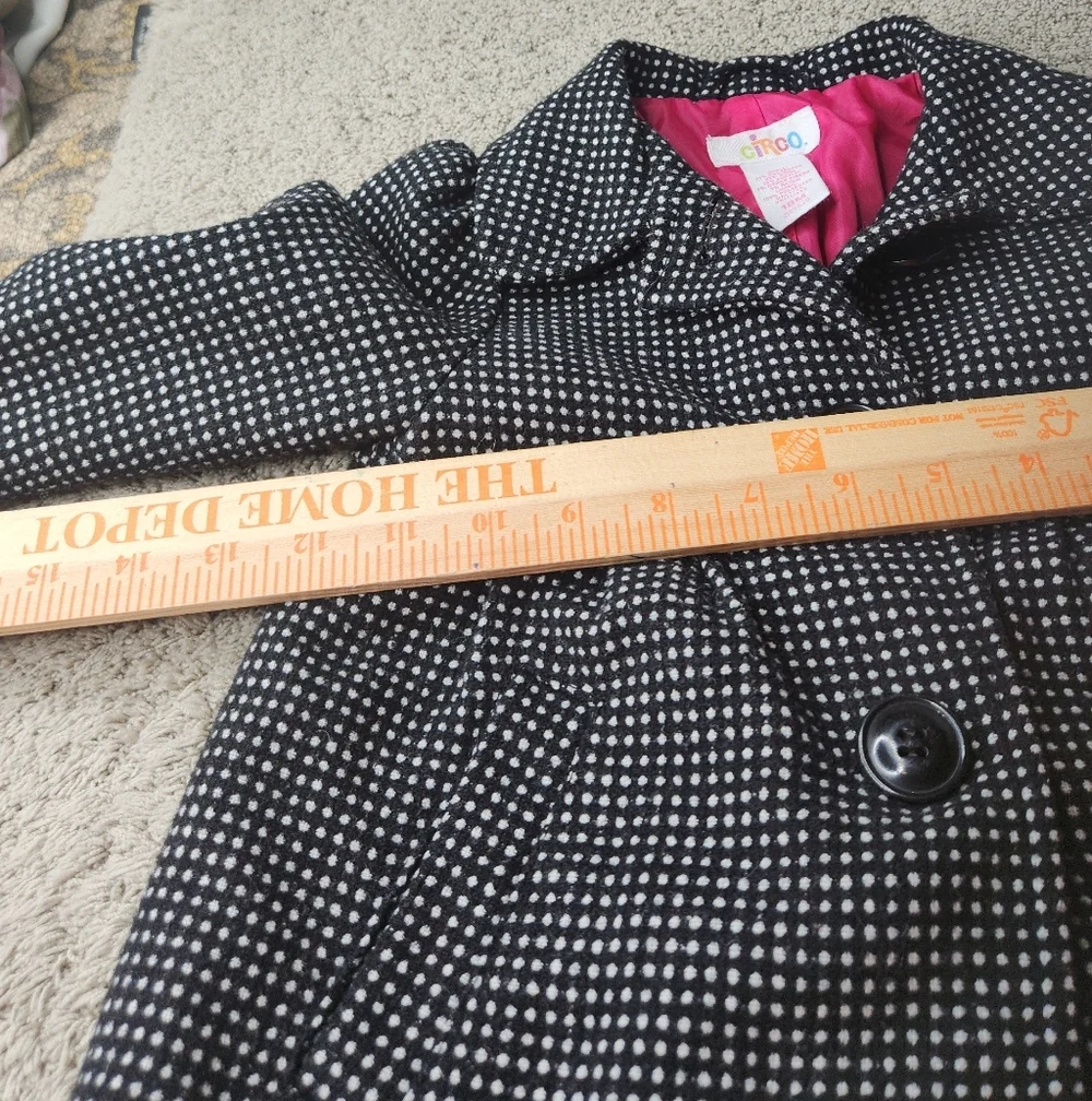 Toddler's Black and White Micro Polka Dot Peacoat with Button Detail 18M